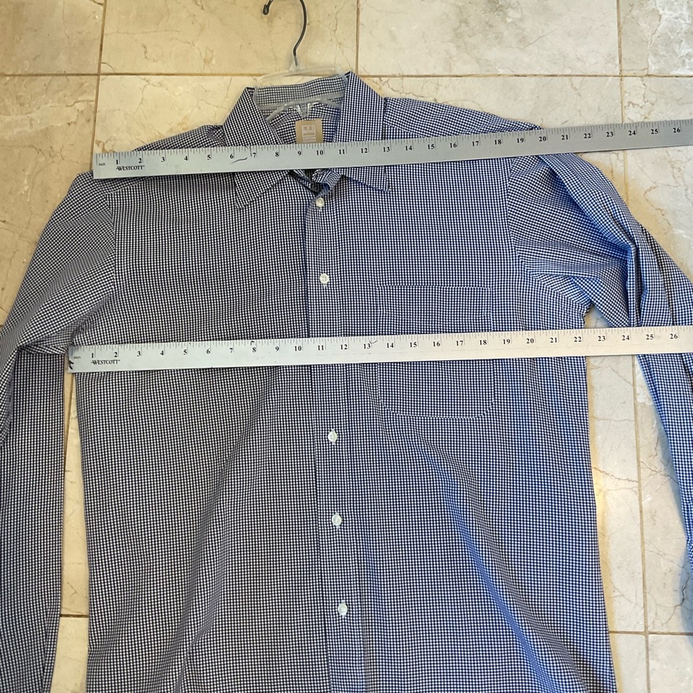 Ike Behar Navy Checkered Button Down Shirt, Cotton, Long Sleeve, Sz XL - Picture 7 of 8